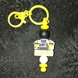 Handmade Yellow and Black "This Shift Is Bananas...b-a-n-a-n-a-s" Keychain